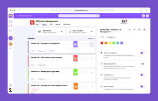 Customized Lessons:
Build learner-centered learning paths, alongside prerequisites and milestones while encouraging learners to add their own materials for higher participation rates.