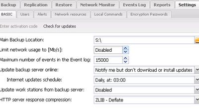 Backup Server settings