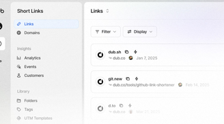 Dub.co sidebar gets folders, tags, UTM templates, workspace switcher image