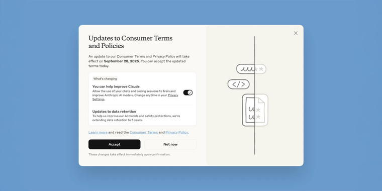 Anthropic will now start using users' chat transcripts to train its AI models image