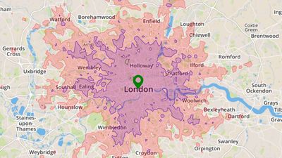 Mapping travel time areas in London