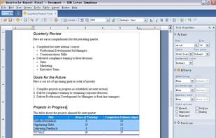 With Lotus Symphony Documents, you can add data using a variety of table formats.