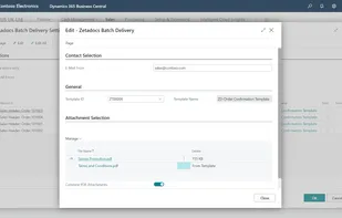 Send out documents in batches, setting the sending email address for replies, and including attachments such as standard terms & conditions