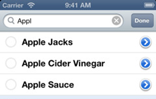 New items can be quickly added to a shopping list by tapping on the search field on the top of the list.