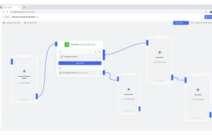 No-Code App builder canvas that has easy to use drag and drop nodes to configure your app's workflows