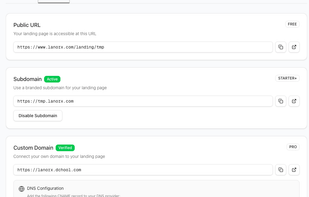 Custom Domains & DNS: Look professional from day one. Connect your own custom domain or use a free Lanorx subdomain for instant launching.