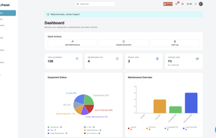 Dashboard overview – stats, maintenance, and recent activity