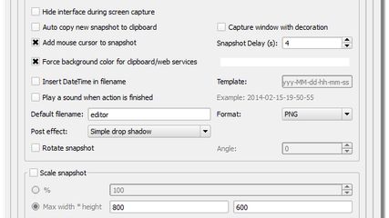 Snapshot parameters panel