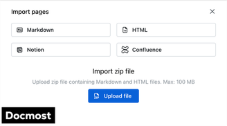 Docmost v0.21.0 adds zip, Notion, and Confluence imports image