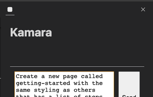 Kamara in action creating a getting started page