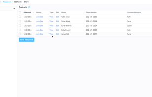 Viewing the submissions to the form, which can be searched, sorted, or exported.