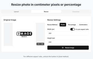 Resize image in pixels, centimeter or percentage