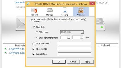 UpSafe Office365 backup screenshot 1