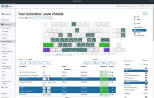 A personal collection table with its shortcuts mapped onto a virtual keyboard.