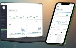 Built-in dashboard analytics displayed on desktop and mobile, showing store activity and performance metrics.