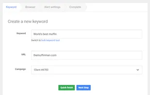 Tracking a new keyword (step 1)