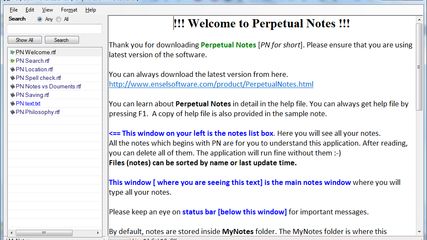 Perpetual Notes main window