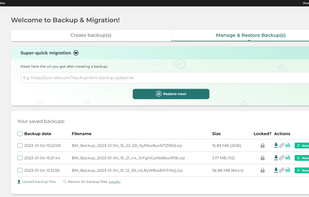 Backup Migration plugin - Managing backups