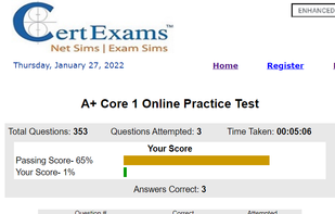 Score sheet displayed after taking an exam.