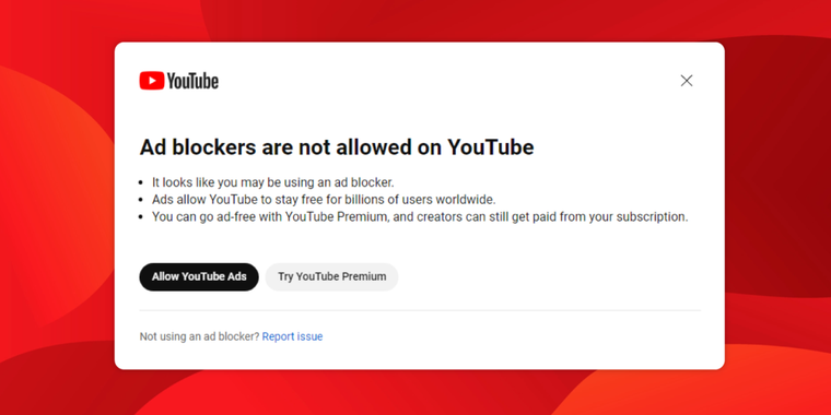 YouTube experiments with blocking Ad Blockers, requires users to allow ...