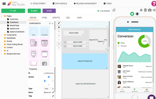 Rapidly layout and create your app with any combination of pre-built components and those you design and import yourself.