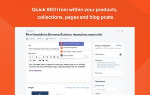 Quick SEO from within your products, collections, pages and blog posts