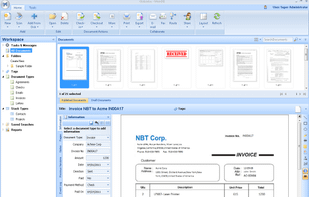 Globodox in horizontal layout showing Thumbnails. Expanded Infomation tab is seen next to document preview.
