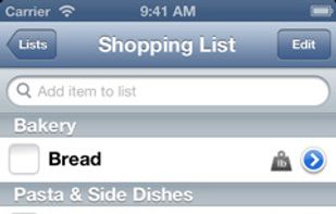 Shopping list items with quantities and/or notes associated have an icon to represent such information.