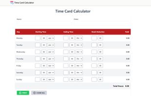 interactive time card calculator