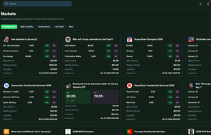 Event List (The Macro View)
· Headline: Major Events & Narrative Trends

· Description: Browse upcoming global events in politics, finance, and sports. We aggregate event-level data so you can spot the trends before they move the markets.

· Keywords: Event discovery, macro trends, prediction categories.