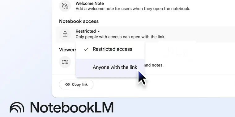 NotebookLM users can now share notebooks publicly via link image