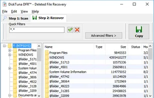 Main screen: Select drive > click Scan > select files > click Copy