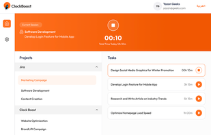 Active time tracking dashboard view