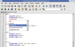 Autocompletion is the quickest way to insert CSS properties and values. Just click Ctr + A, and start typing and you'll see a list of possible values in the autocompletion list. You can insert a value with a click on it, or using the enter key