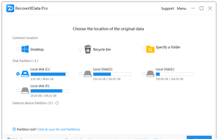 Screenshots of RecoverXData - partitions