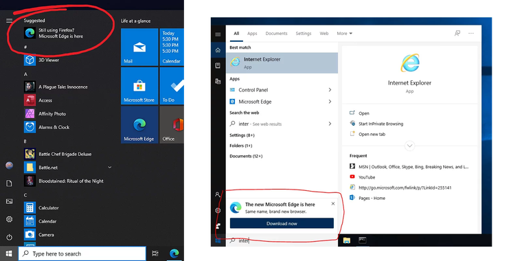 Windows 10 is pushing recommendations for the new Microsoft Edge on Firefox and IE users image