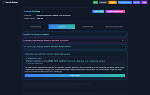 Heretic.School's personalized content and project recommendations
