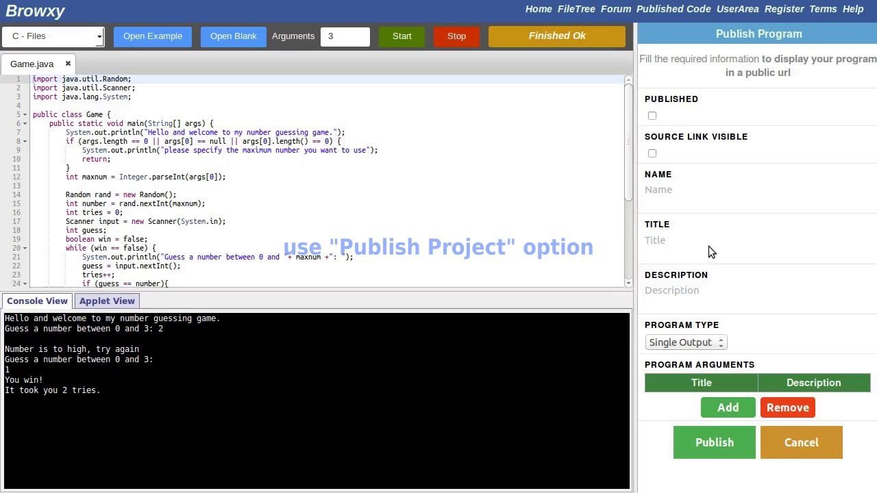 Browxy: Java online compiler, a free multi-language IDE to create, run ...