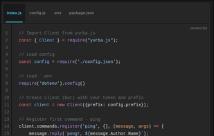 Example code from Guide.
— https://yurba.js.org/development/create-files.html#creating-index-js