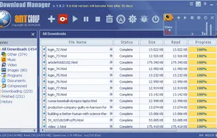 The Ant Download manager main screen and context menu