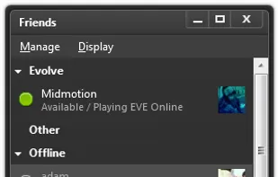 The friends list shows you what games your friends are playing now, as well as giving you a start chatting with them.