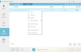 Downloaded music files can be played immediately.