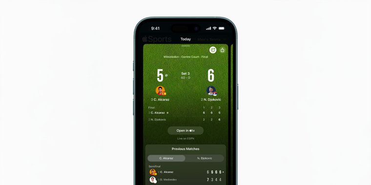 Apple Sports app introduces live tennis scores and home screen redesign image
