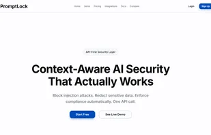 PromptLock homepage - API-first security layer for AI applications