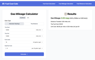 Fuel mileage (consumption) calculator