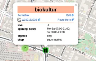 Interface organic map showing a local supermarket alternative