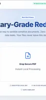 Main Interface: A clean, privacy-focused workspace. Simply drag and drop your PDF to begin. No sign-up required, and 0% of your data is uploaded to any server.