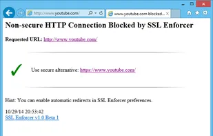 SSL Enforcer was not able to redirect non-secure connection because SSL is not available for the target site (as seen in browser).
