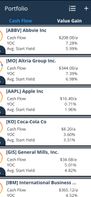 The cashflow view shows a countdown to the next dividend, the yearly cashflow, the average start dividend yield, etc.
