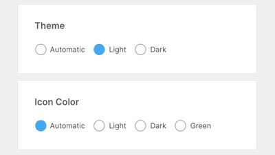 Two preference examples. One for theme and the other for icon color.